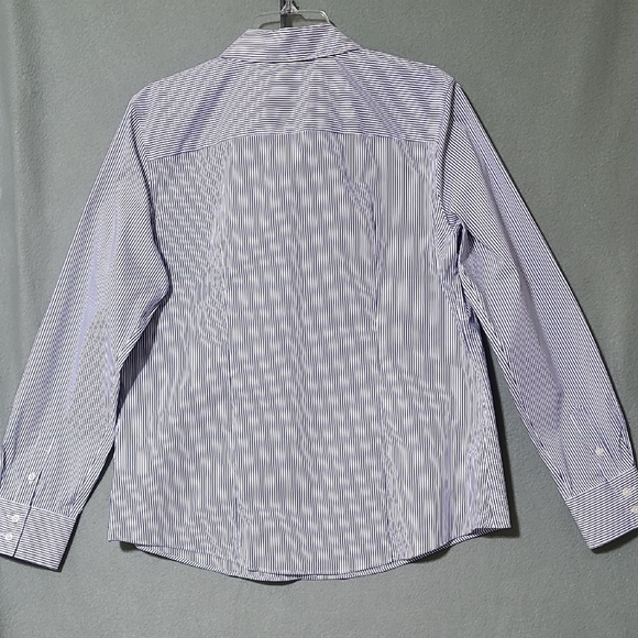 LIZ CLAIBORNE Career Wrinkle Free Blue & White Striped Long Sleeve Blouse Size L - Picture 9 of 13